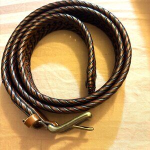 Men's NAUTICA Brown Braided Belt w Brass Roller Buckle size 42 Bonded Leather